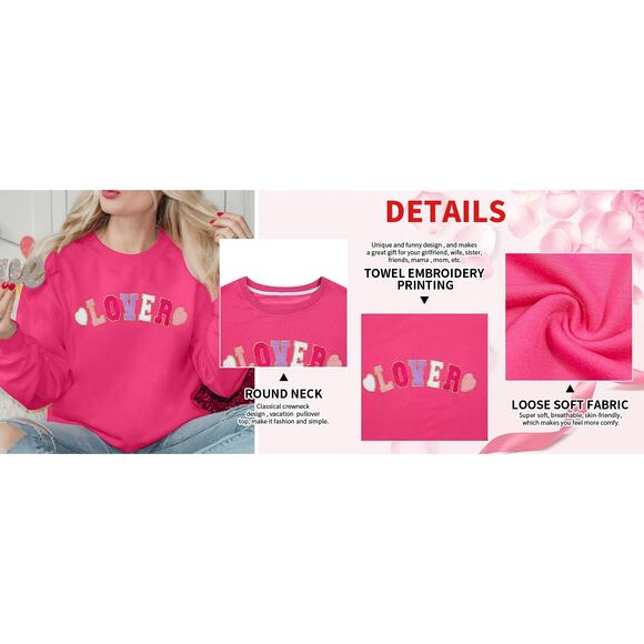 New In Package! Womens XL Cotton Blend Lover Graphic Sweatshirt in Pink - Picture 2 of 3